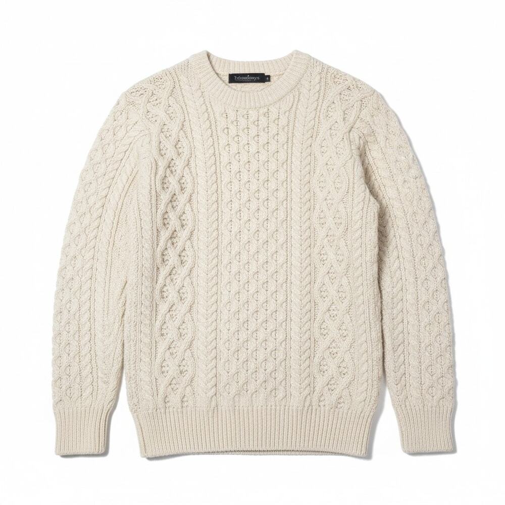 Irelands Eye S Virgin Wool Fisherman Sweater Cable Knit Ivory Crew Neck Cabin